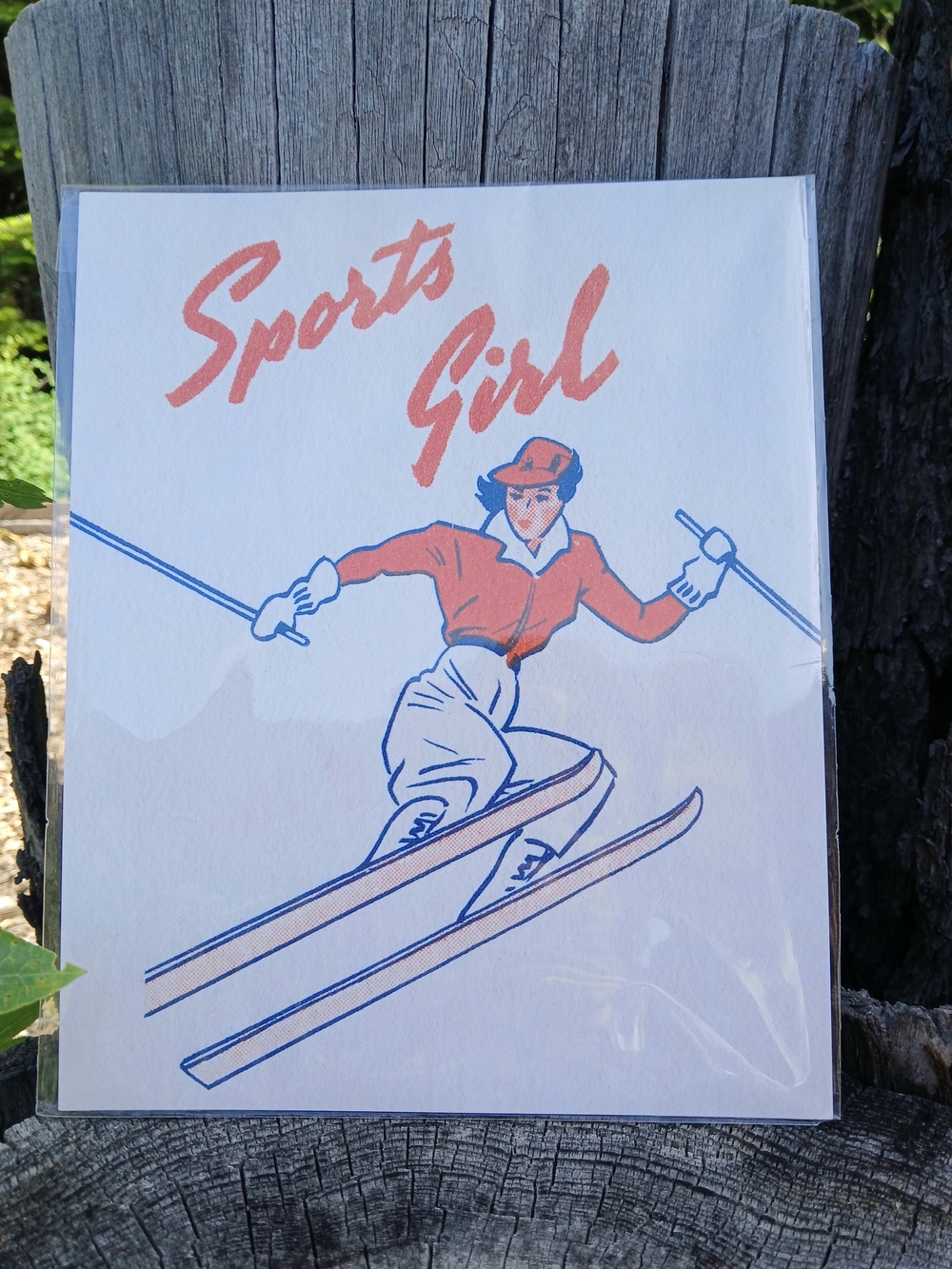 Sports Girl Skiing Print - Red and Blue Illustration By Ink And Sons